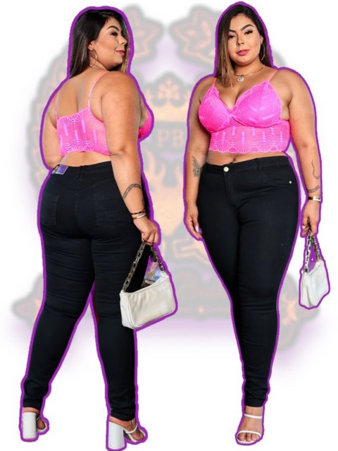 Plus size Calça jeans feminina (plus size skinny) com lycra preta paul_a_beatri_z_jeans