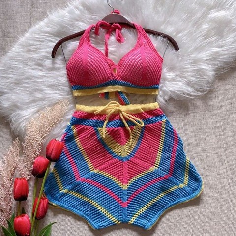 conjunto moda praia pink girl
