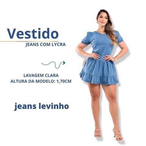 Vestido feminino jeans levinho com lycra lavagem clara