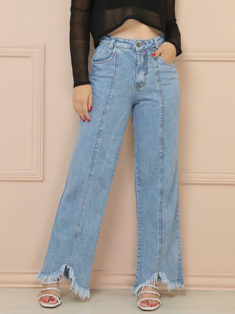 Calça Jeans Feminina Wid Leg Premium Cintura Alta Pantalona