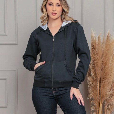 blusa moletom flanelado feminina aberto c/ziper