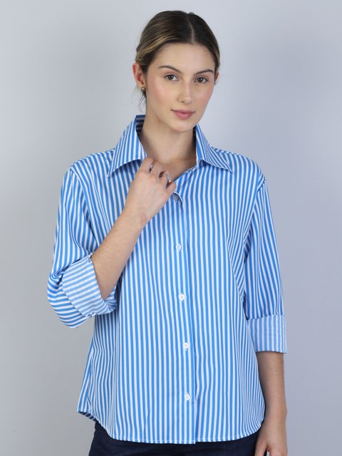 Camisa feminina social listrada manga longa 2024