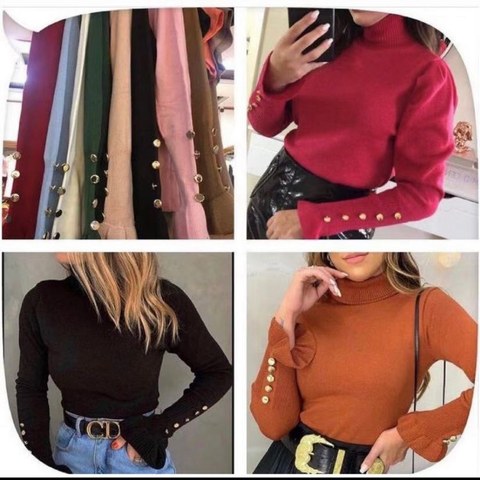 blusa tricot gola Alta 高领