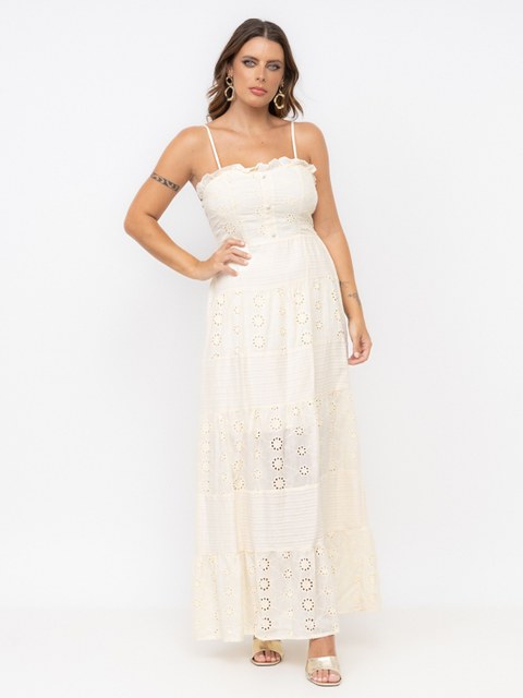 Vestido Longo Renda Abertura Decotado Social Feminino