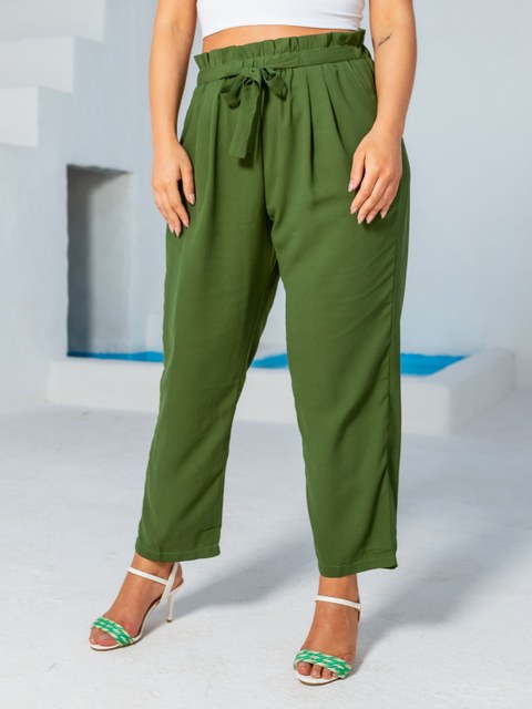 SML MODAS CALÇA CLOCHARD SOCIAL ALFAITARIA RETA LISA COM AMARRAÇÃO PLUS SIZE - PL153