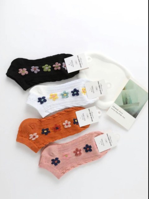 Kit  12 pares de meias feminina flores  de algodão fofas