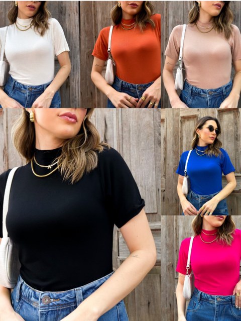 blusa  feminina manga curta gola alta tecido viscolycra