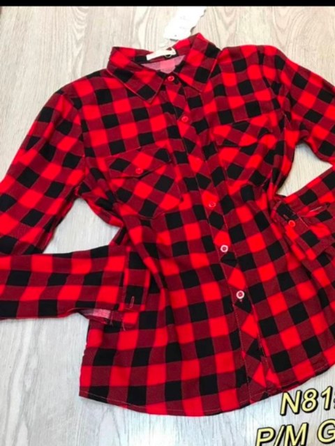 Camisa de xadrez de viscose com bolso e botões