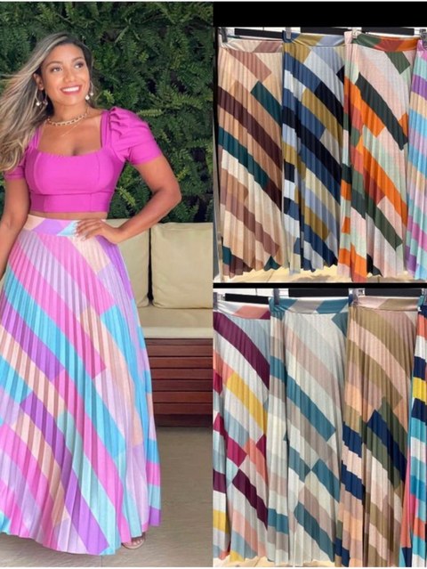 Saia longa 8 cores estampada