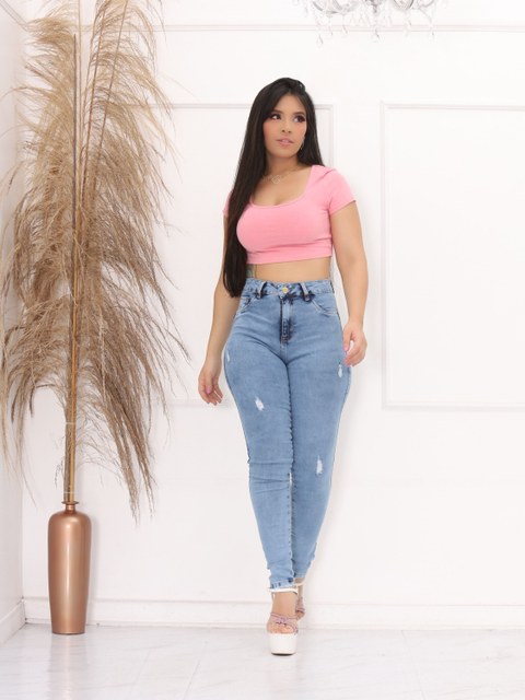 Calca clara bastante elastano cintura alta (P3)