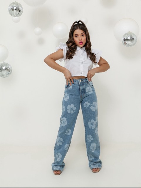 Calça wide leg jeans infantil