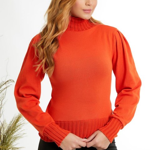 blusa tricô feminina gola alta Simples ocasional trama fechada cos e punho largo -ub21