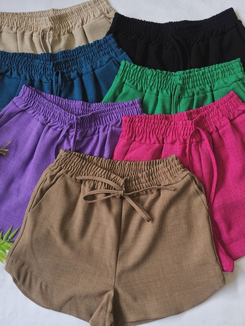 Short de linho básico com bolso 021#