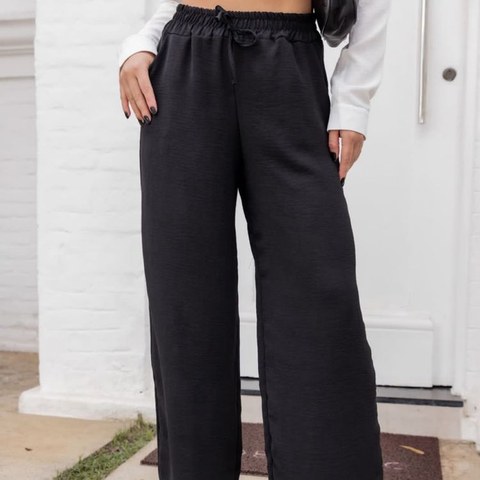 Calça pantalona tecido tuna com 3 peças tamanho único