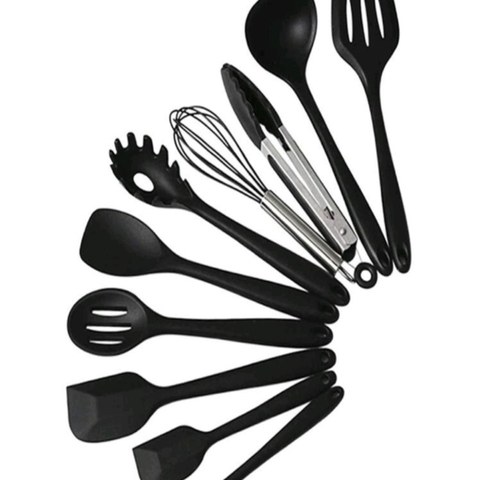 Kit 10 Peças Colheres De Silicone Cabo Inox Utensílios Cozinha