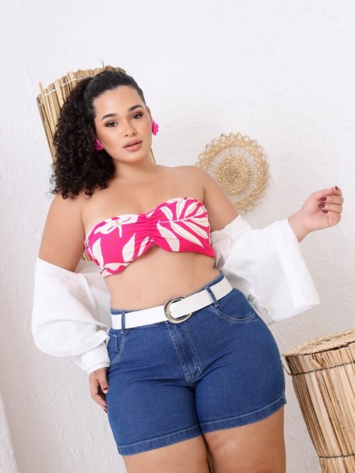 Shorts jeans plus size com cinto feminina - Dragão Vermelho Jeans