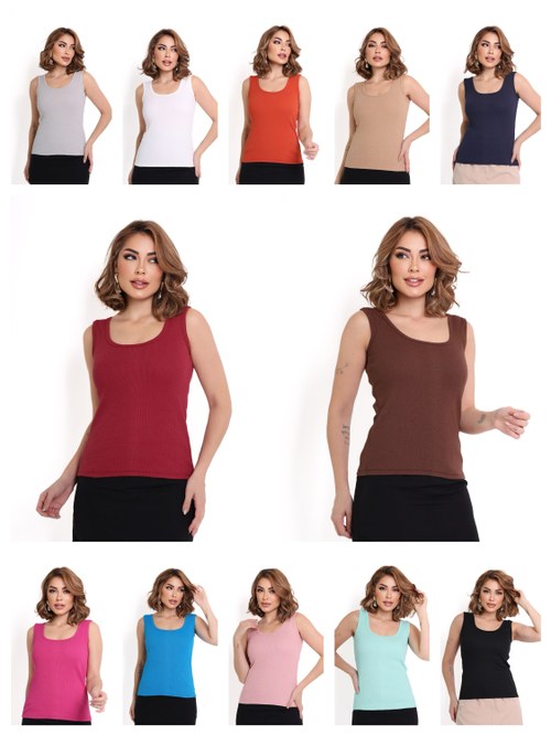 Regata canelada feminina tecido ribana básica casual Luli Moda - Main Image