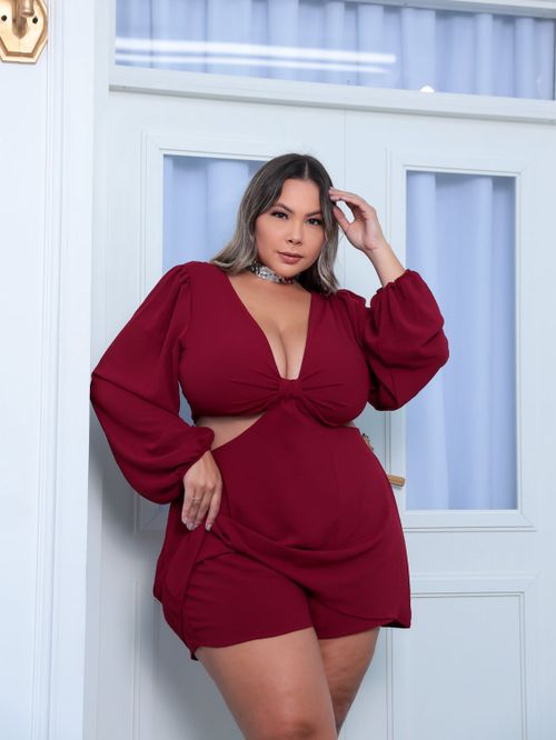 Macaquinho vestido plus size manga longa inverno balada fest - GL