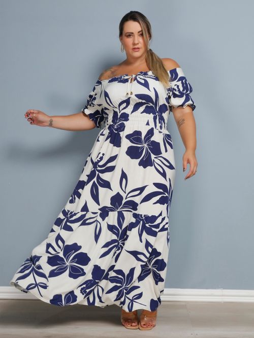 Cor Branco floral azul marinho