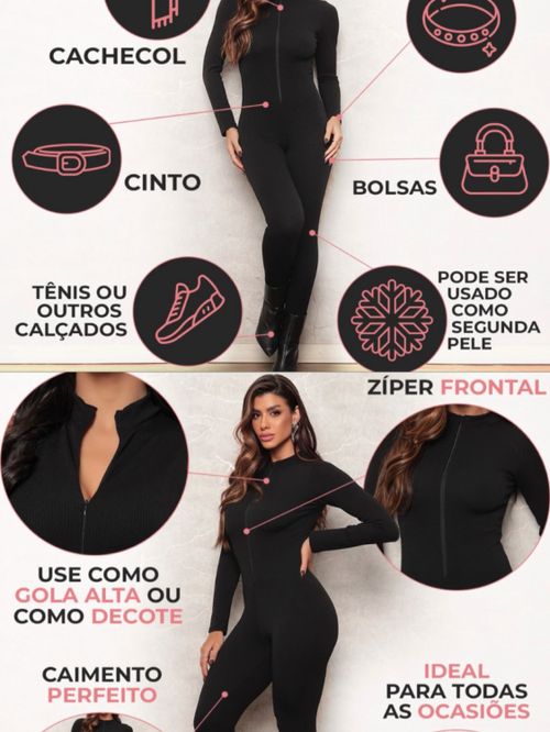 VIVAIA MEGAN ブラック 23センチ Macacão virginia com zíper canelado 3 D - Deluxe | ZAX