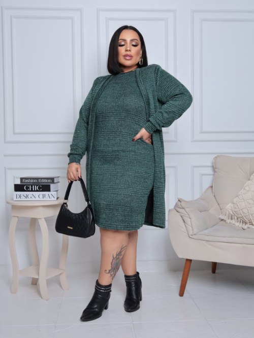 Vestido cardigan lanzinha tweed Plus Size - Carmin Plus | ZAX