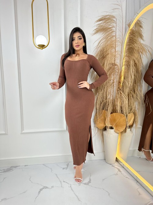 Vestido Midi Lara Canelado Premium - CS MODA FEMININA | ZAX