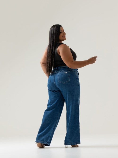 Calça wide leg jeans feminina plus size - Tinder Jeans | ZAX