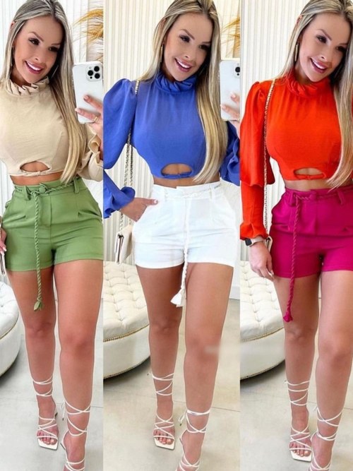Shorts Cordinha Alfaiataria Moda Blogueira Modinha - MODA DAS