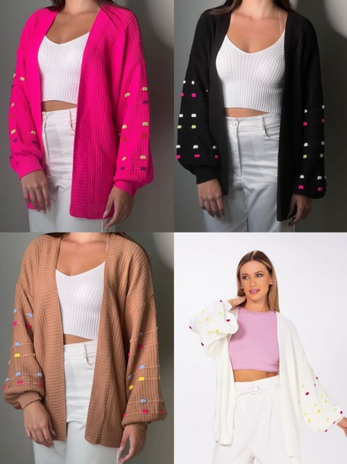 Novidade casaco tricô modal com detalhes no braço - Lisa Moda | ZAX